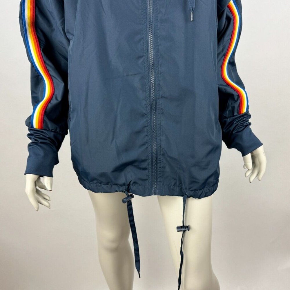 Zyia Navy Rainbow Bomber Jacket Women XXL NWT Full Zip Lined Hooded Windbreaker - Picture 8 of 13